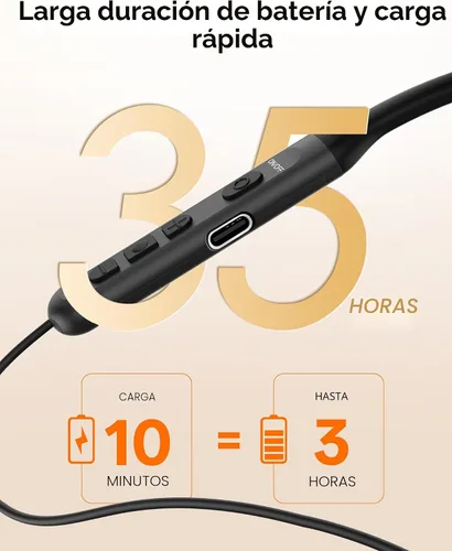 Vista 4 de Auriculares Bluetooth con banda para el cuello, auriculares inalámbricos Bluetooth 6.0 con micrófono, luz cómoda, graves profundos, tiempo de Negro