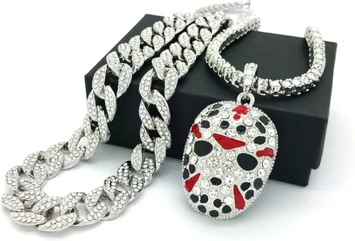 Vista 4 de Collar de cadena de eslabones cubanos para hombre con diseño de rapero con 1 fila de circonitas cúbicas