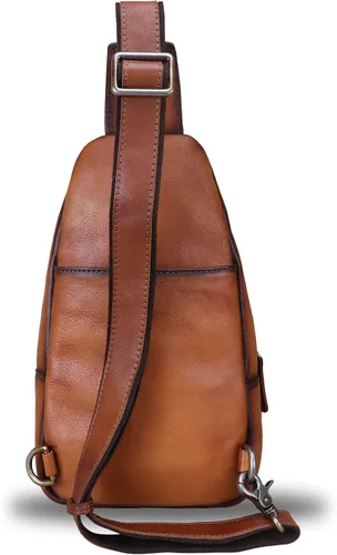 Vista 3 de LRTO Bolso bandolera de cuero genuino - Mochila de cuero hecha a mano para mujeres y hombres - Crossbody, bolsa de pecho