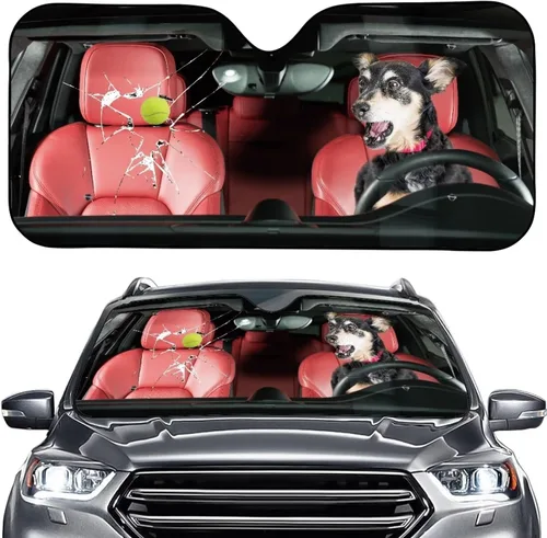 Vista 23 de Talayituse Parasol para parabrisas de automóvil, diseño de gato divertido 3D, ajuste universal, para automóvil, camión, SUV, bloquea el sol