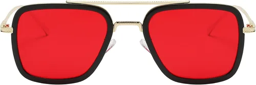 Vista 2 de OWL Tony Stark - Gafas de sol cuadradas estilo aviador, montura metálica, estilo Iron Man, gafas vintage para hombre
