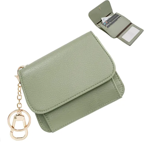 Vista 17 de Cartera pequeña para mujer, con bloqueo RFID, delgada y bolsillo para monedas, tarjetero plegable para tarjetas de crédito con ventana