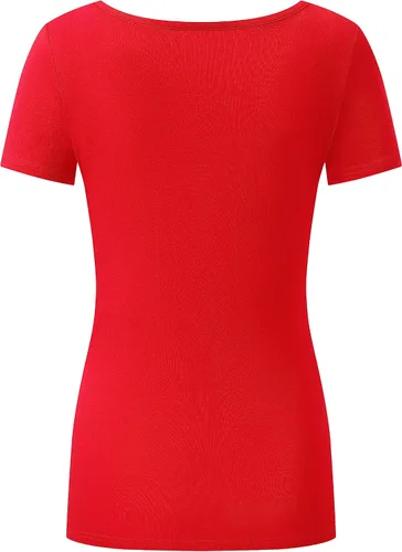Vista 4 de OThread & Co. Camiseta de manga corta para mujer, cómoda, cuello cuadrado, capa elástica básica
