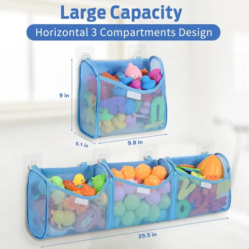 Vista 3 de Goowin Almacenamiento de juguetes de baño, soporte para juguetes de baño, organizador de juguetes de baño con aberturas grandes de 3 compartimentos