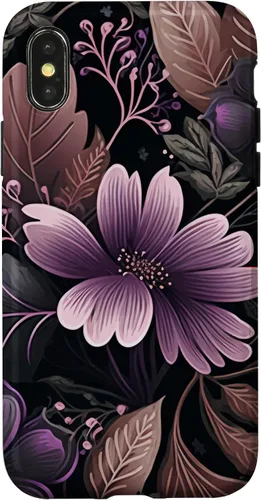 Vista 4 de Funda para iPhone 15 Moody Floral con Flores Moradas y Hojas Decorativas