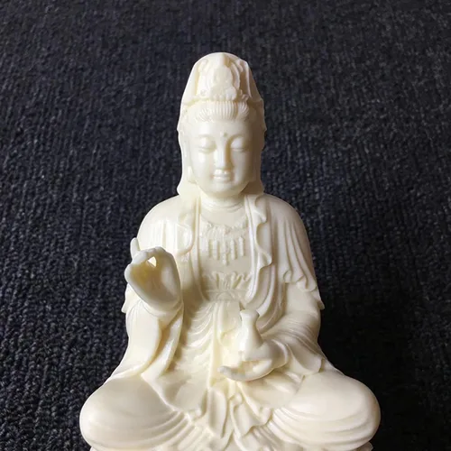 Vista 3 de Diosa de la misericordia Guan yin Buda estatua en loto Escultura de Quanyin blanca para decoración de oficina en casa Bendición de estatua