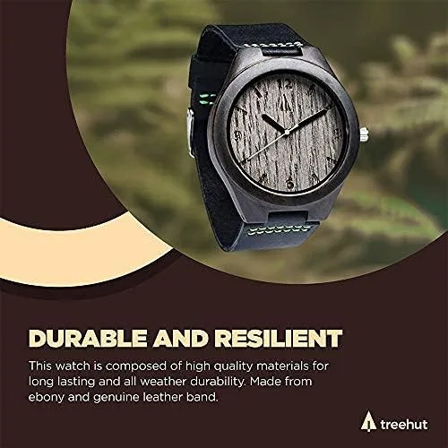 Vista 5 de Treehut - Reloj de pulsera analógico para hombres, de madera con correa de piel auténtica, estilo elegante.