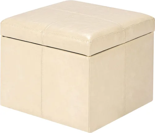 Vista 18 de Adeco Otomana moderna de cuero con ruedas, otomana cuadrada negra rodante de 18.8" con almacenamiento, taburete de tocador tapizado acolchado