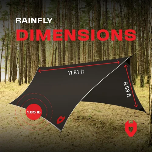 Vista 6 de Rain Fly EVOLUTION - Cubierta impermeable para hamaca o para tienda de campaña o acampada de 12 x 10 o 10 x 10, con brazalete de supervivencia