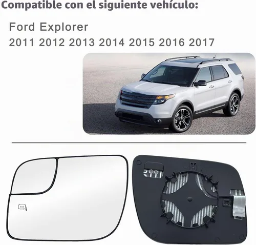 Vista 3 de Reemplazo de espejo lateral calefactado para lado del conductor Ford Explorer 2011 2012 2013 2014 2015 2016 2017 - Para espejo lateral del conductor