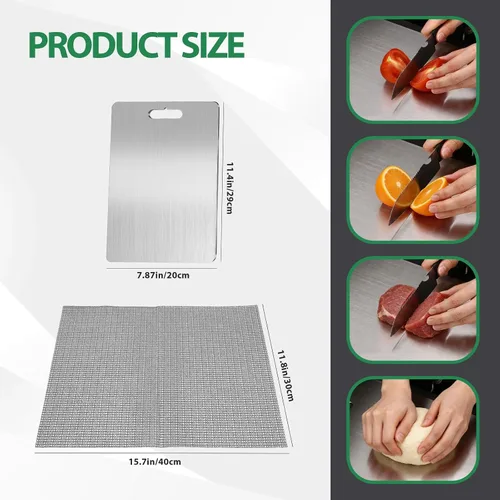 Vista 4 de 100% Pure Titanium Cutting Boards for Kitchen, Dishwasher Safe Chopping Board for Meat, Double Sided and Effortlessly Clean, with Anti-slip Mat