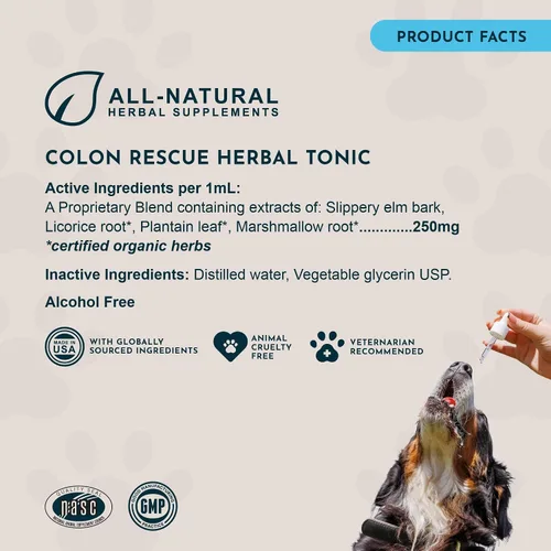 Vista 6 de Animal Essentials Colon Rescue Herbal GI Support para perros y gatos, 1 onza líquida, ayuda digestiva fabricada en Estados Unidos, mezcla