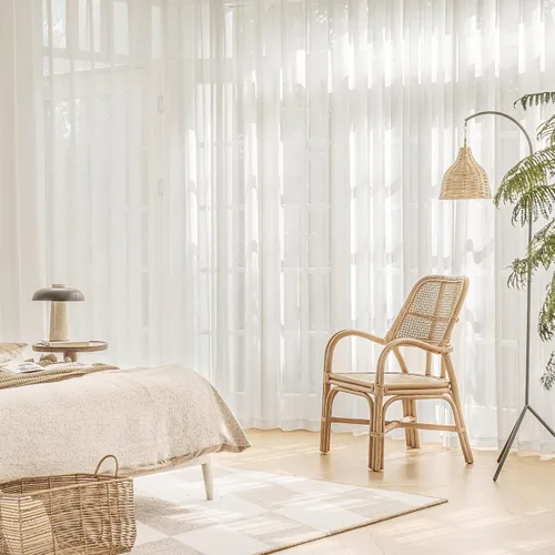 Vista 6 de FMFUNCTEX Cortinas traslúcidas de lino para dormitorio, cortinas color beige de 54 pulgadas de largo, cortinas semitransparentes cortas para sala