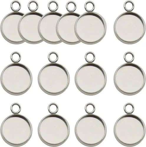 Vista 12 de 50 piezas ajustadas para bandejas colgantes de cabujón con bisel redondo en blanco de acero inoxidable de 10 mm para joyería (10161-10mm-50pcs)