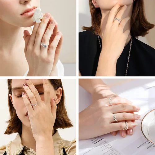 Vista 6 de Fiasaso Juego de 3 anillos apilables de plata de ley 925 abiertos y ajustables para mujeres y hombres minimalistas en X con flechas cruzadas
