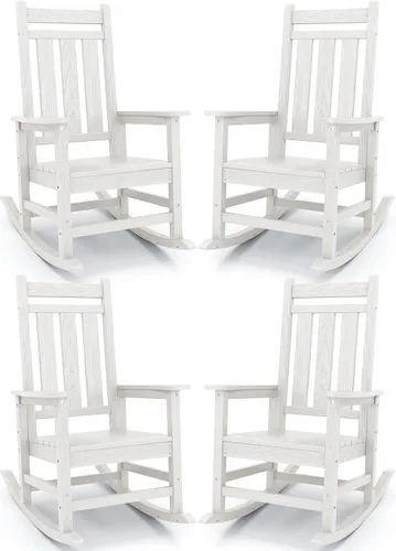 Vista 17 de Mecedora de exterior KINGYES, Mecedoras de patio para todo clima para porche, Sillas mecedoras de exterior de HDPE con respaldo alto para adultos