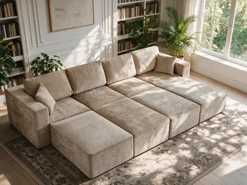 Vista 13 de WUTUTUEE Sofá modular en forma de U de 115 pulgadas, sofá modular modular de 3 plazas con 2 otomanas móviles, sofá cama convertible de pana con Beige