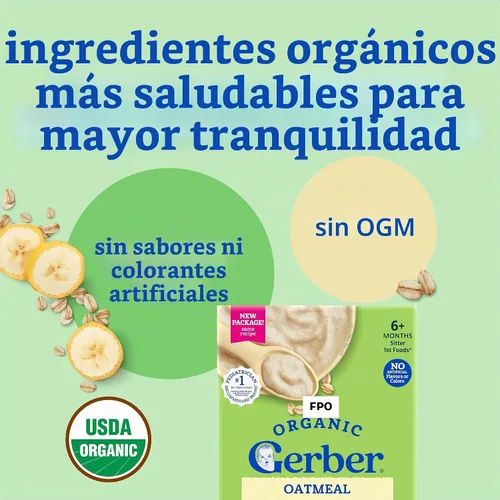 Vista 8 de Gerber Cereal de avena orgánico etapa 1, 8 onzas, paquete de 5