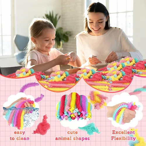 Vista 3 de Chivao Paquete de 50 Juguetes Fidget de Cuerda Elástica a Granel Juguetes Sensoriales de Animales para Niños y Adultos Gusanos Fidget Coloridos