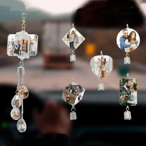 Vista 6 de AIFLM Adornos Personalizados de Foto de Cristal para Colgar en Coche Adornos Personalizados Estéticos para Espejo Adornos Personalizados