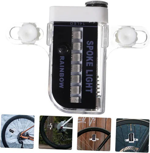 Vista 2 de Luz LED para rueda de bicicleta, tapa de válvula de rueda de fuego de doble cara, decoración de radios de bicicleta, luz de alambre multicolor