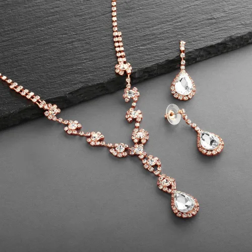 Vista 6 de Mariell Juego de aretes de collar de diamantes de imitación de oro rosa con rubor brillante para graduación dama de honor y novias Metal Metal