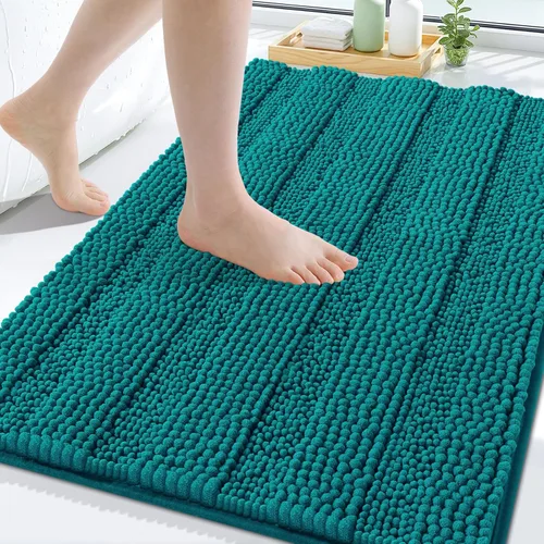 Vista 235 de Grandaily Alfombras de baño de felpilla a rayas de 24 x 16 pulgadas, extra gruesas y suaves, absorbentes, parte trasera de goma, alfombra de ducha