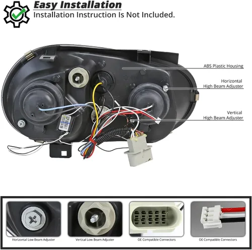 Vista 5 de SPEC-D TUNING Faros delanteros con halo doble negro ahumado Compatible con 1999-2006 Volkswagen Golf, Golf GTI VW MK4 Ensamble de faros delanteros