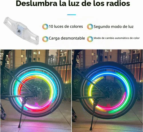 Vista 2 de Luces LED recargables para radios de bicicleta, paquete de 2, impermeables