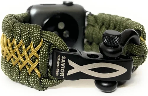 Vista 14 de Savior Survival Gear - Correa de repuesto para Apple Watch de 1.65”/42 mm, hecha de 550 cuerda de paracaídas con grillete ajustable de acero Negro