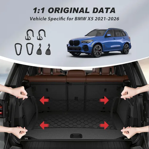 Vista 2 de Karltys Red de carga para red de maletero BMW X5 2021-2026 Red de malla elástica estilo sobre Ganchos de metal resistentes Accesorios BMW X5