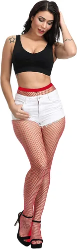 Vista 8 de Pareberry Medias de red de cintura alta para mujer medias sexys con tirantes anchos medias de red para muslos