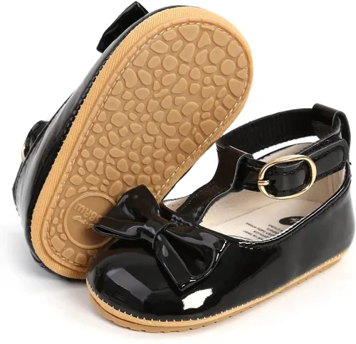 Vista 4 de Zapatos planos Mary Jane para bebés y niñas con Bownot, suela suave, suela suave, piel sintética, recién nacidos, primeros pasos, para fiesta