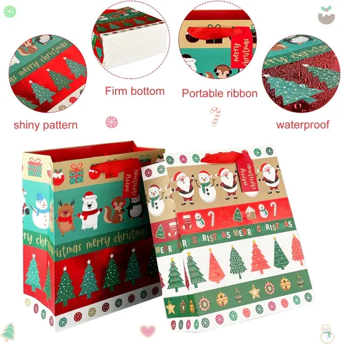 Vista 3 de SPERPAND 12 piezas de bolsas de regalo de Navidad grandes con papel de seda, bolsas de golosinas reutilizables con asas, bolsas de regalo de Navidad