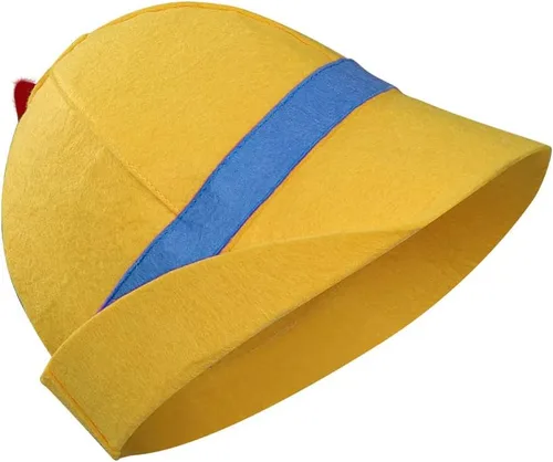 Vista 3 de Sombrero de marioneta para niños con plumas, disfraz de cosplay para niños, tallas para Halloween, Navidad, fiesta, sombrero amarillo de verano