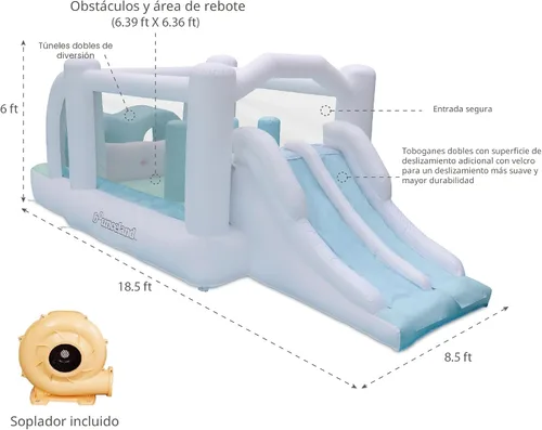 Vista 9 de Bounceland Obstacle Dream Bouncer Combo Slides, 18.5 pies x 8.5 pies x 6 pies de alto, soplador de aire incluido con GFCI, toboganes dobles, carrera