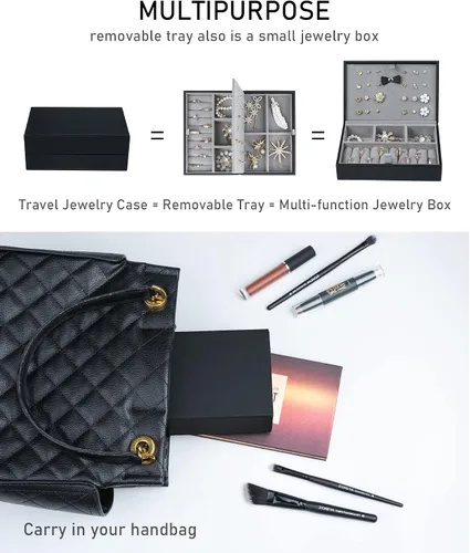Vista 4 de V-LAFUY Organizador de viaje grande para joyas, joyero de viaje grande con asa, estuche de joyería de viaje grande para aretes, collares, anillos