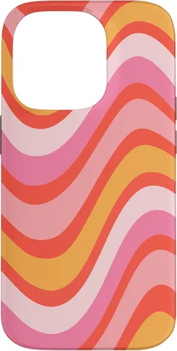 Vista 16 de iPhone 13 Pro Retro Liquid Swirl patrón de líneas onduladas rosa mandarina naranja funda