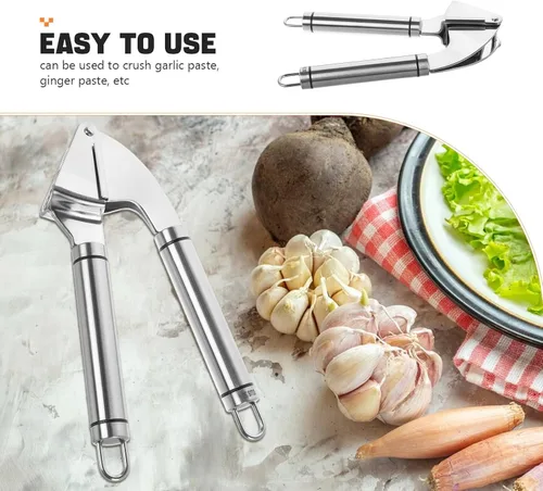 Vista 3 de Stainless Steel Garlic Press Manual Mincer with Peeler Handheld Kitchen Tool Easy-clean Crusher for Garlic Ginger and More