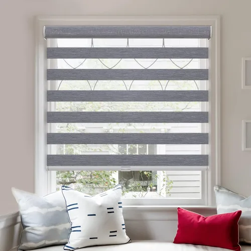 Vista 9 de Tonature Persianas enrollables estilo cebra inalámbricas, persianas de filtrado de luz para ventanas con tela de doble capa, fáciles de instalar