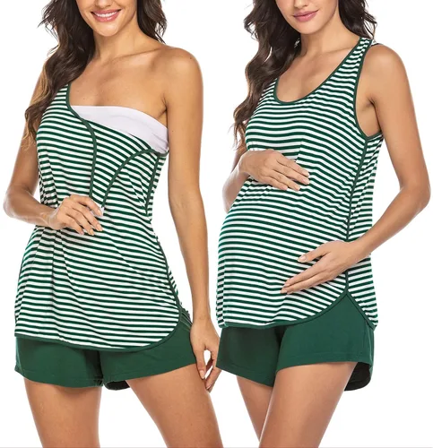 Vista 2 de Ekouaer - Conjunto de pijama maternal, diseño a rayas, para el hospital y el hogar