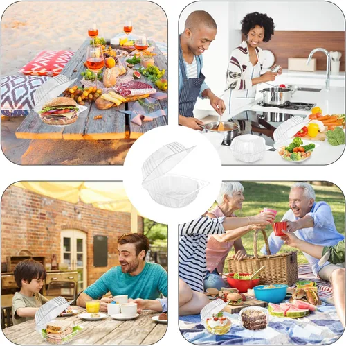 Vista 7 de BallHull 50 recipientes de plástico transparente engrosado con bisagras para llevar, recipientes desechables tipo concha para alimentos y pasteles