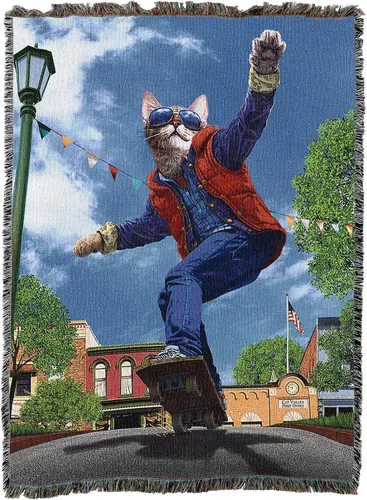 Vista 2 de Pure Country - Cobija tejida Catzilla Cat Godzilla, regalo divertido para los amantes de los gatos, puede ser un tapiz o una cobija, de Vincent HIE