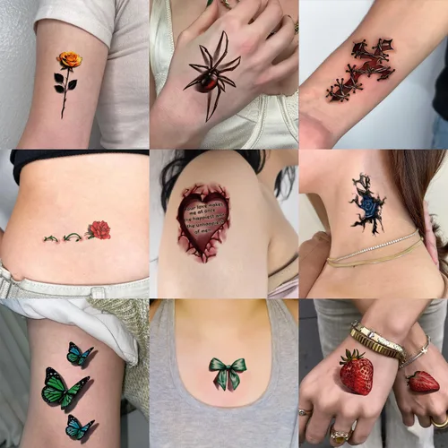 Vista 6 de 77 hojas de tatuajes temporales realistas en 3D para adultos y niños, calavera de araña, tigre, león, dragón, serpiente, tatuajes temporales