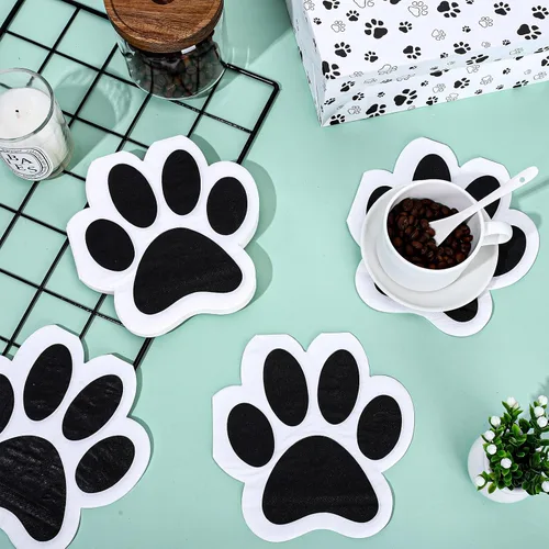 Vista 7 de Whaline Servilletas de papel con diseño de pata de perro, 100 unidades, servilletas con estampado de patas de mascotas, servilletas de almuerzo