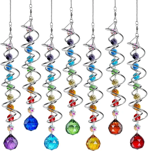 Vista 2 de Atrapasoles de cristal de 7 chakras, adornos de prismas de cristal colgantes con cuentas de arcoíris de 0.787 pulgadas para ventana, jardín
