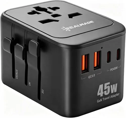 Vista 9 de Realmade Adaptador de viaje universal de 35 W con carga rápida PD, 5 puertos (1 AC/2 USB-A/2 USB-C) adaptador de enchufe de viaje europeo, tipo