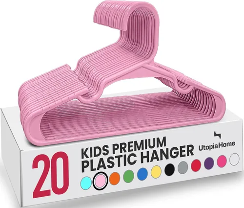 Utopia Home - Perchas para niños, paquete de 20 perchas para armario de bebé de 11.5 pulgadas, color rosa bebé | Perchas de plástico para bebés | Se
