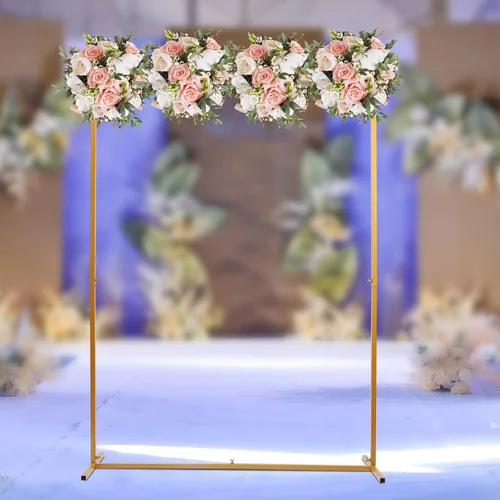 Vista 7 de Soporte cuadrado de metal para arco de boda con bases, 6.5 pies de fácil montaje, arco de jardín cuadrado de metal para bodas, bar, mitzvá, fiesta