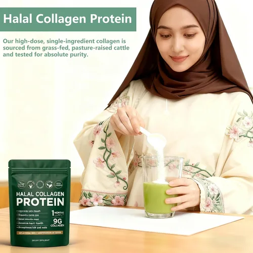 Vista 5 de Polvo de proteína de colágeno halal, péptidos de colágeno halal puro, polvo hidrolizado orgánico alimentado con pasto, brillo de la piel, soporte